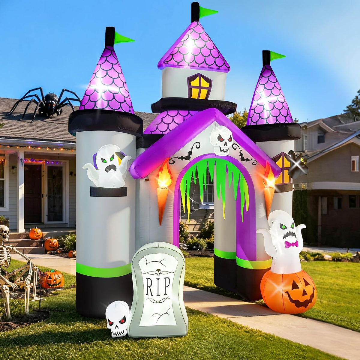 KALOLARY 12.5FT Haunted House Castle Inflatable Archway - outdoor Halloween scene