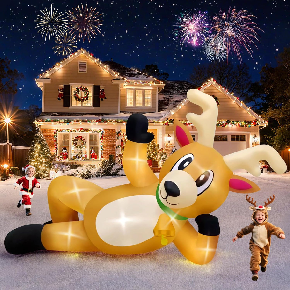 KALOLARY 10.5FT Lying Reindeer Christmas Yard Inflatable - main product view