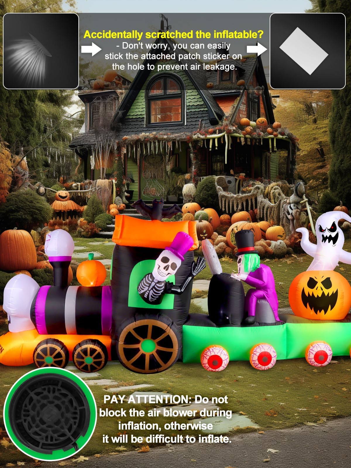 KALOLARY 13FT Train Halloween Yard Inflatable - setup and accessories