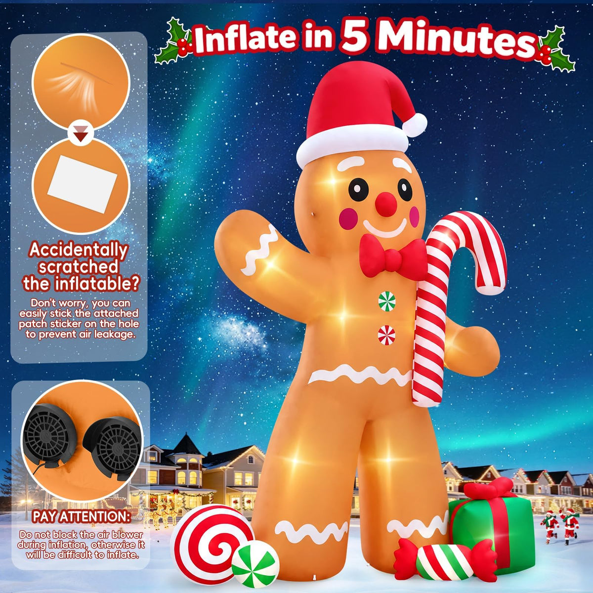 KALOLARY 20FT Gingerbread Man Christmas Yard Inflatable - outdoor scene