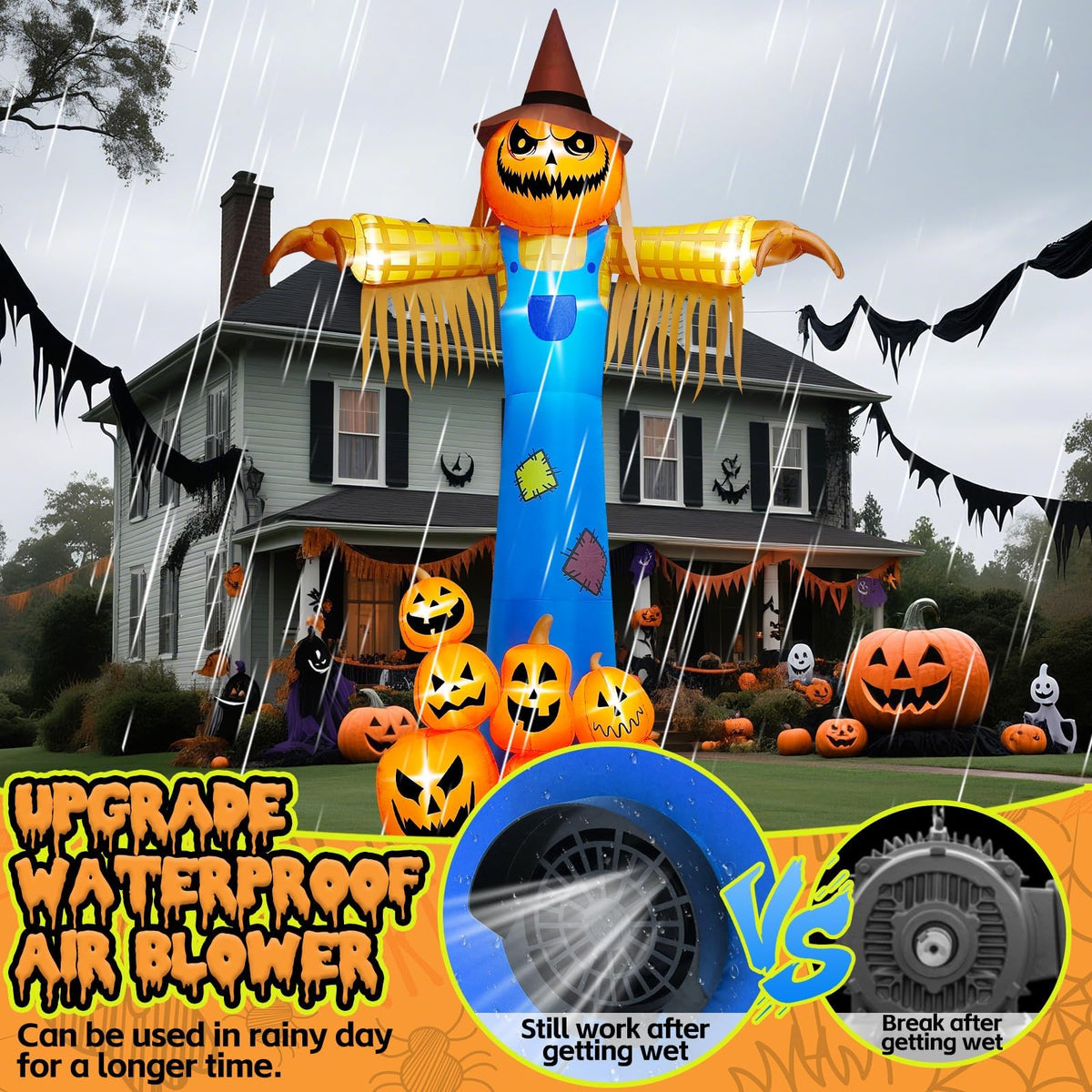 KALOLARY 12.5FT Pumpkin Halloween Yard Inflatable - setup and accessories