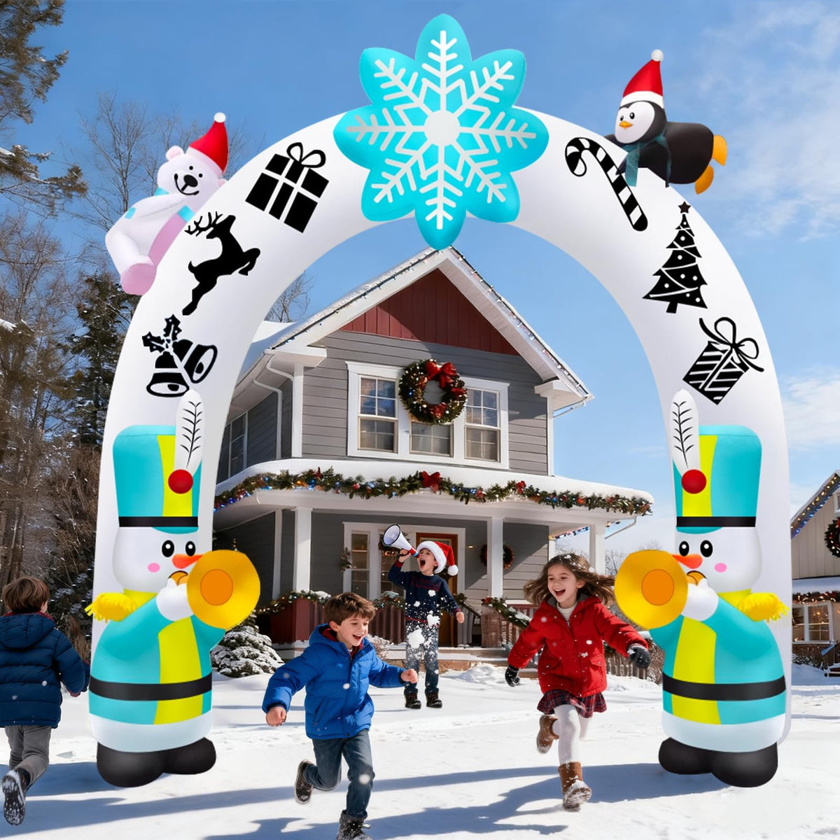 KALOLARY 12FT Snowman Christmas Inflatable Archway - setup and accessories