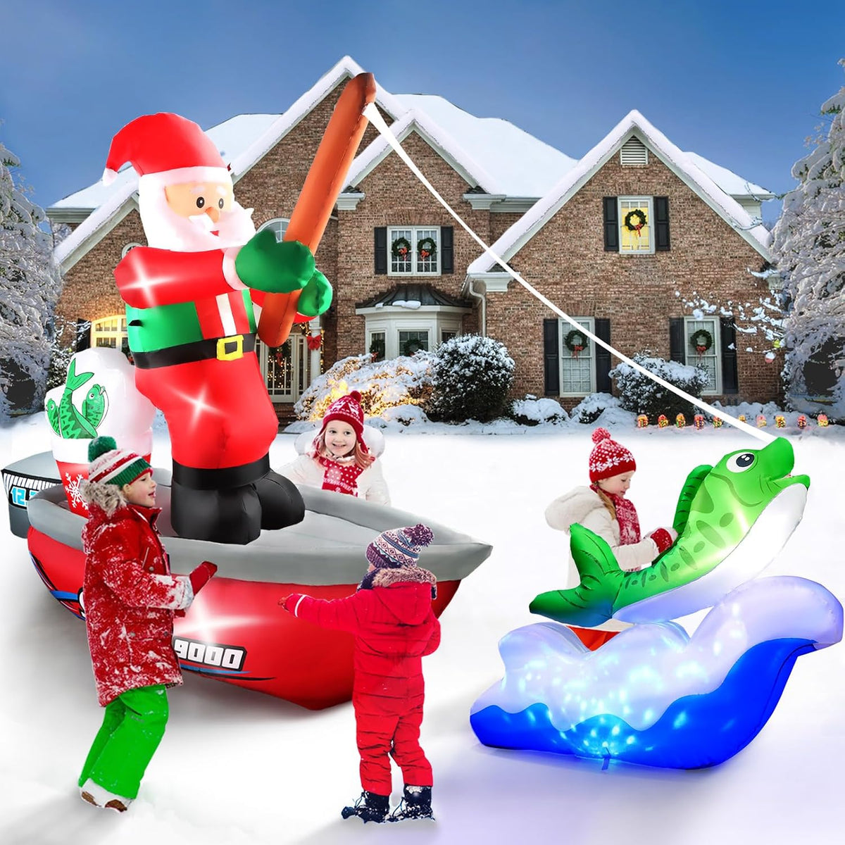 KALOLARY 15FT Fishing Santa Christmas Yard Inflatable - package contents