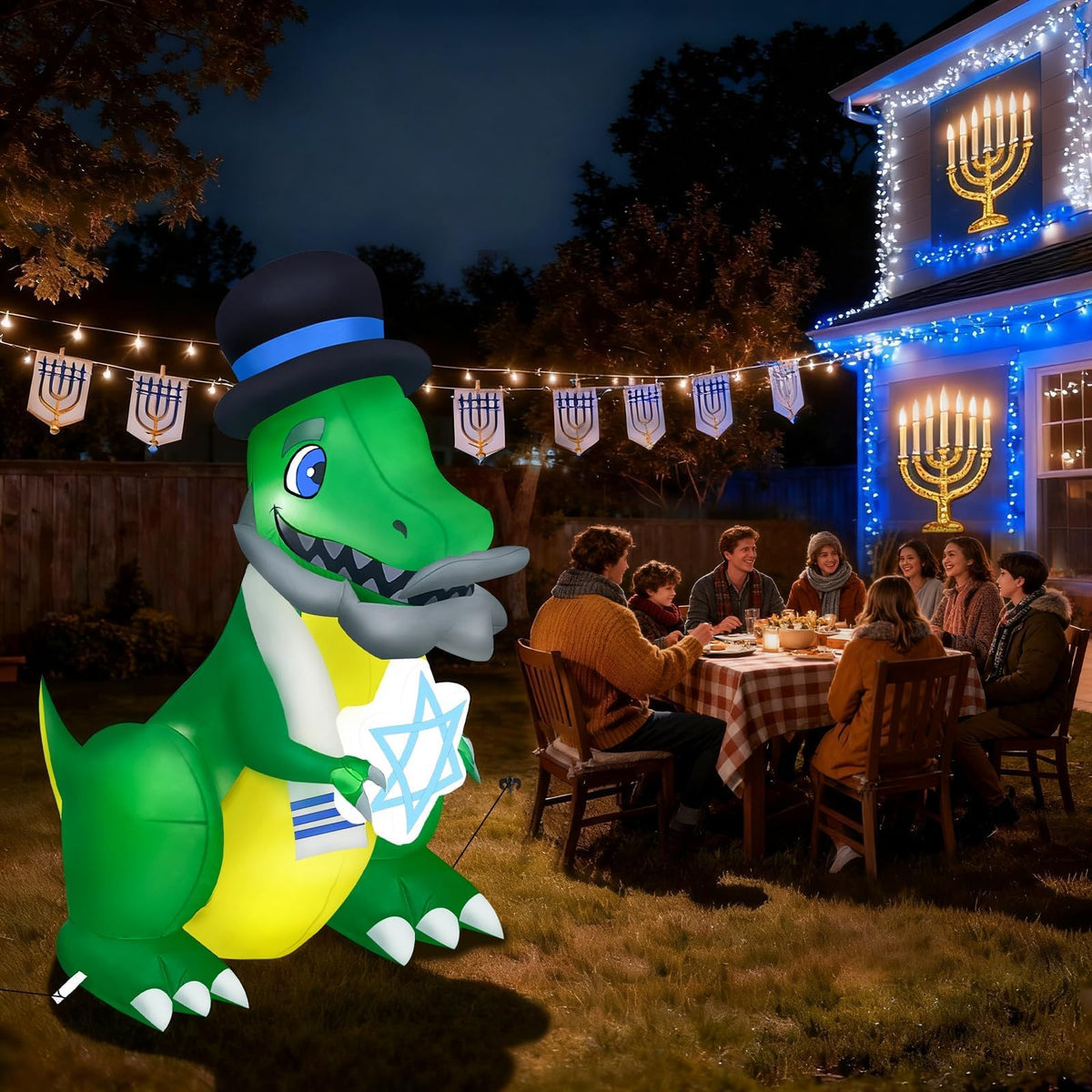 KALOLARY Hanukkah Dragon Dinosaur Blow Up Leds For Christmas Yard Inflatable - outdoor scene