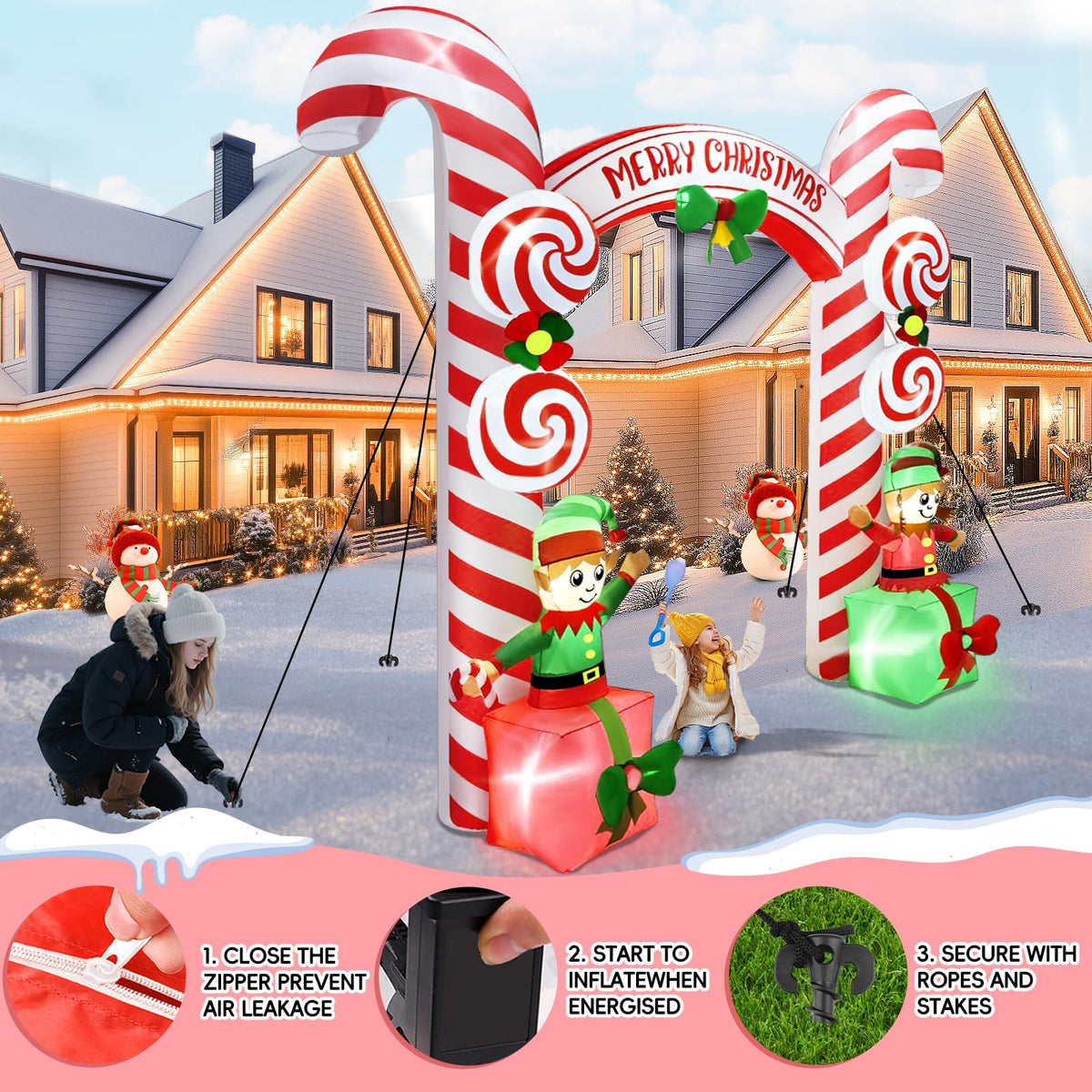 KALOLARY 9FT Nutcracker Christmas Inflatable Archway - setup and accessories