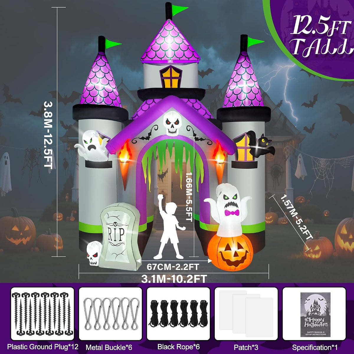 KALOLARY 12.5FT Haunted House Castle Inflatable Archway - lighted yard display