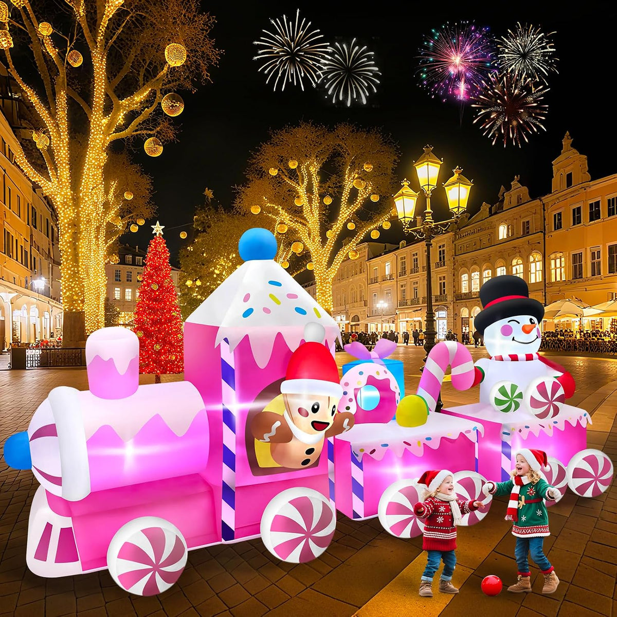 KALOLARY 11FT Pink Train Christmas Yard Inflatable - main product view