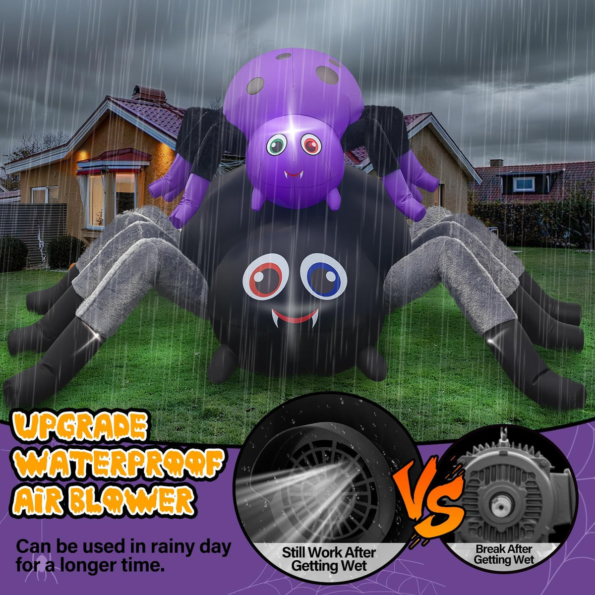 KALOLARY 10FT Length Double Spider With Furry Legs Halloween Yard Inflatable - setup and accessories