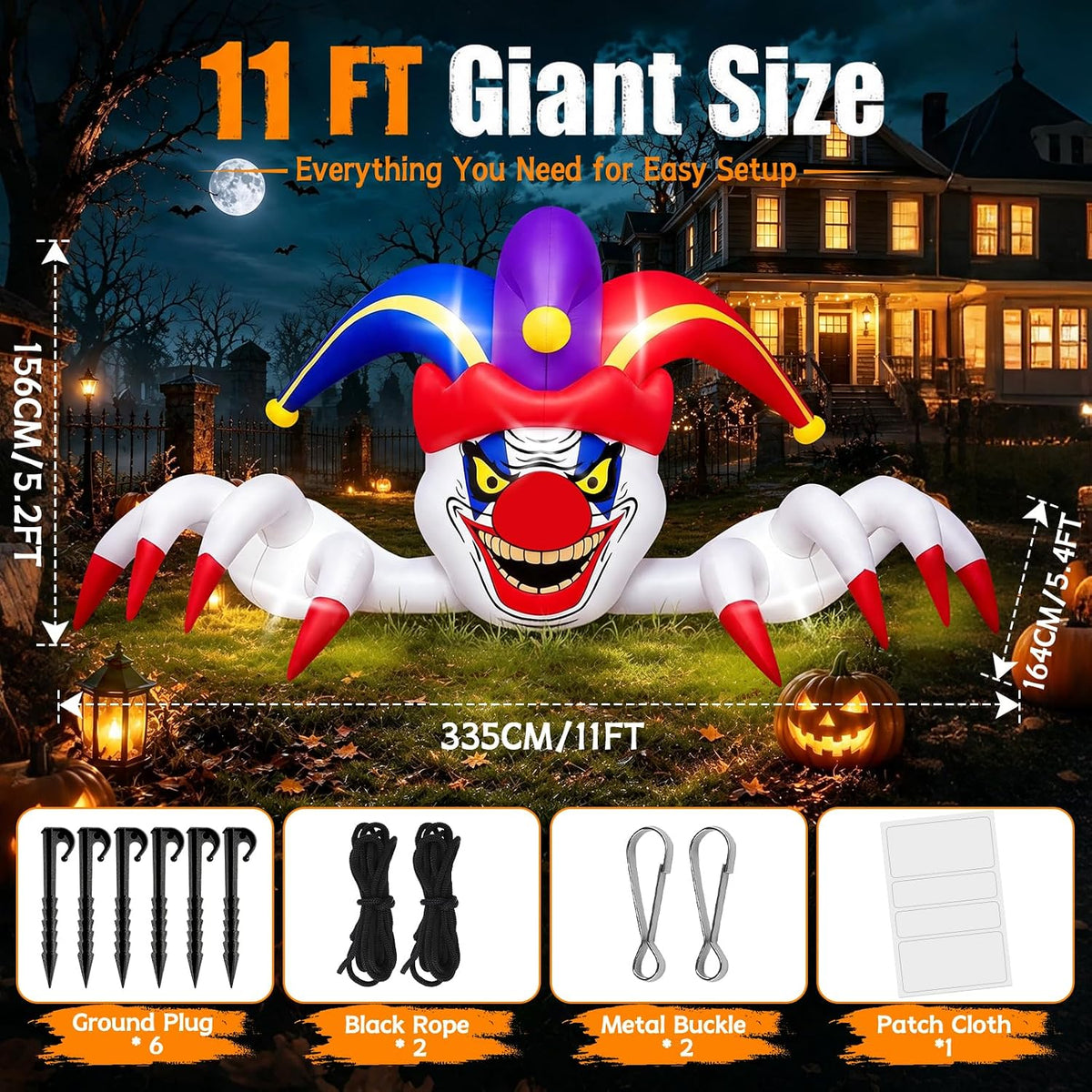 KALOLARY 11FT Scary Clown Halloween Yard Inflatable - lighted yard display