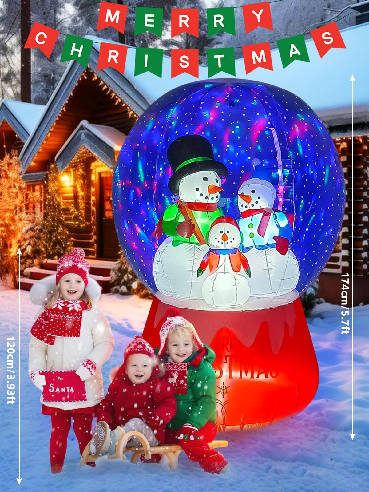 KALOLARY 6FT Snow Globe Snowmen Family With Colorful Chritsmas Christmas Yard Inflatable - setup and accessories