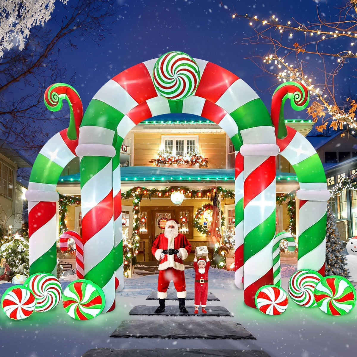 KALOLARY 13FT Candy Christmas Inflatable Archway - setup and accessories