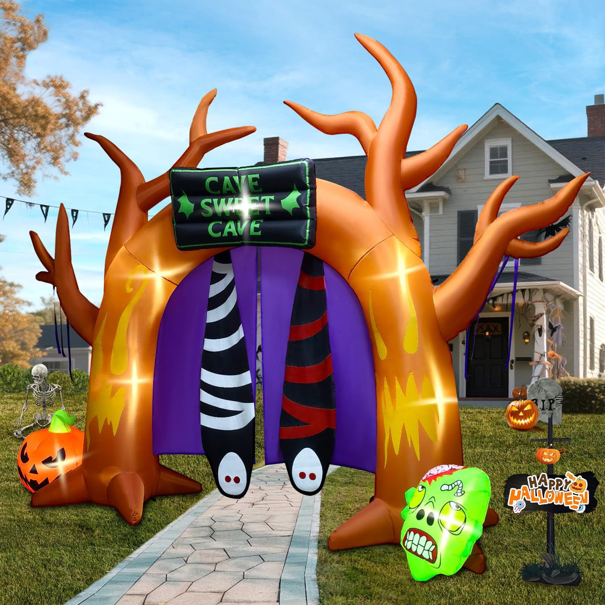KALOLARY 10FT Pumpkin Halloween Inflatable Archway - setup and accessories