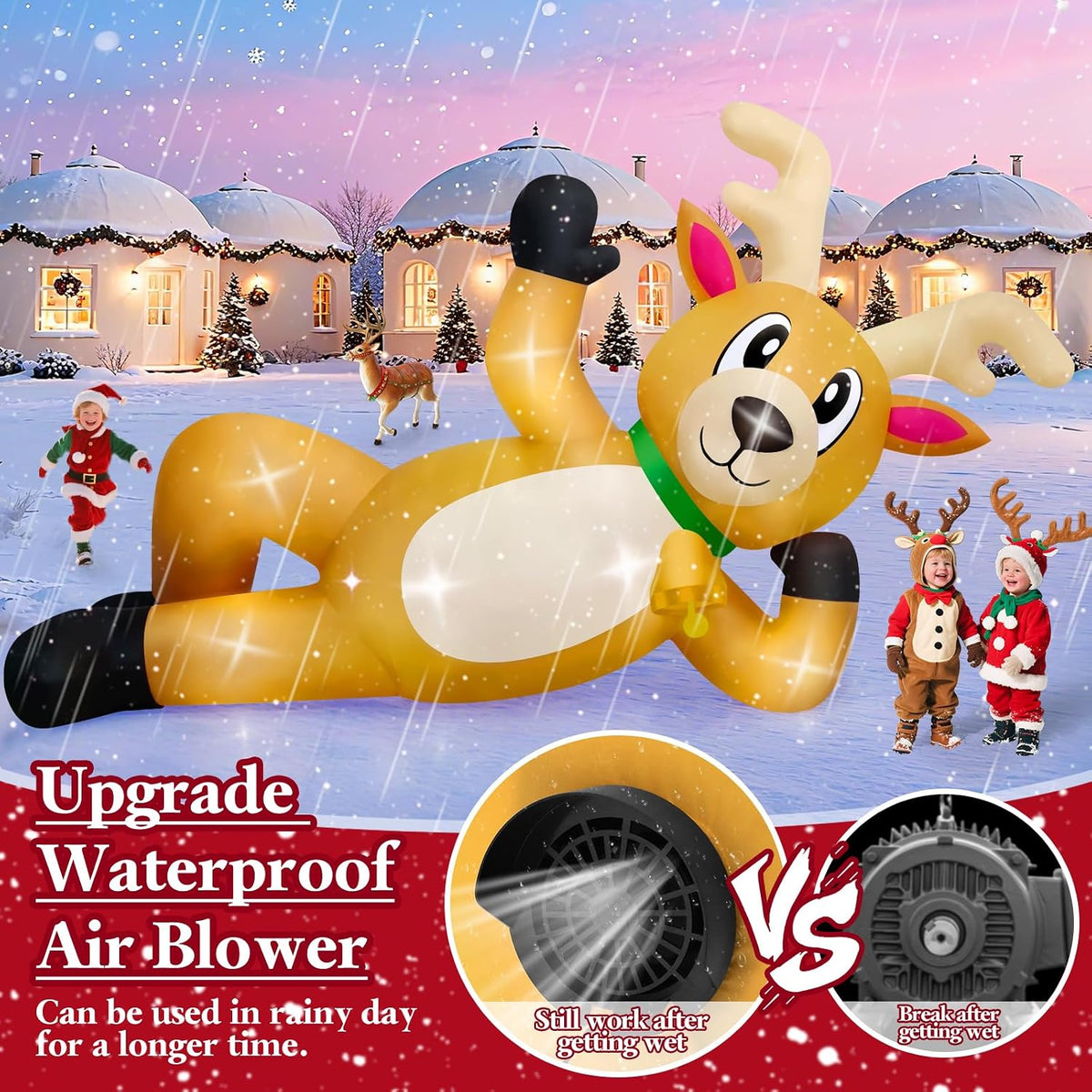 KALOLARY 10.5FT Lying Reindeer Christmas Yard Inflatable - outdoor holiday scene