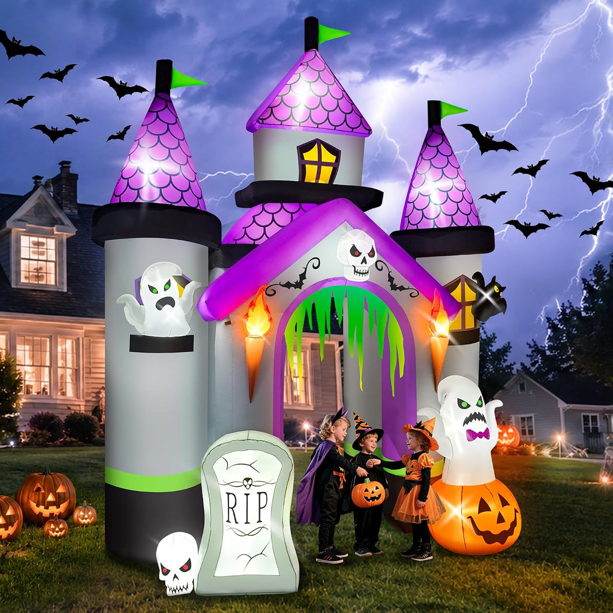 KALOLARY 12.5FT Haunted House Castle Inflatable Archway - setup and accessories