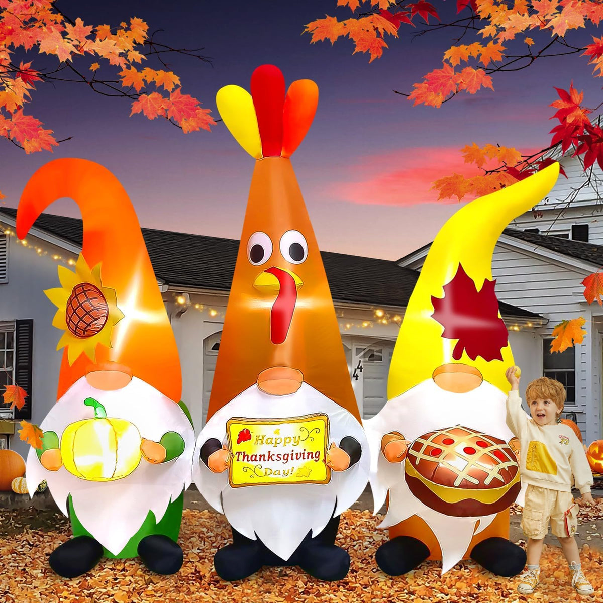 KALOLARY 7FT Thanksgiving Day With Thanksgiving Three Gnome Fall Holidays Yard Inflatable - main product view