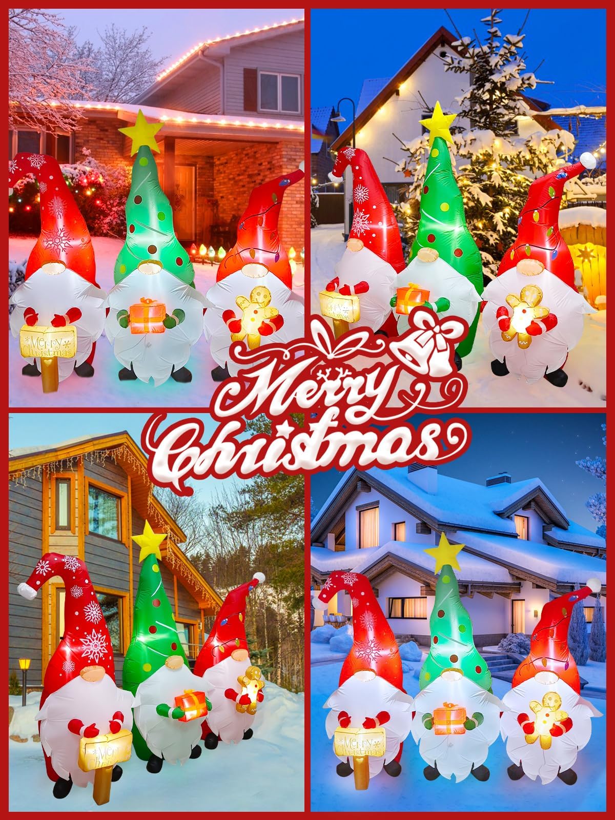 KALOLARY 4FT 7 Dmuchane Dekoracje Świąteczne 3 Gnomy Trzymające Holidays Yard Inflatable - setup and accessories