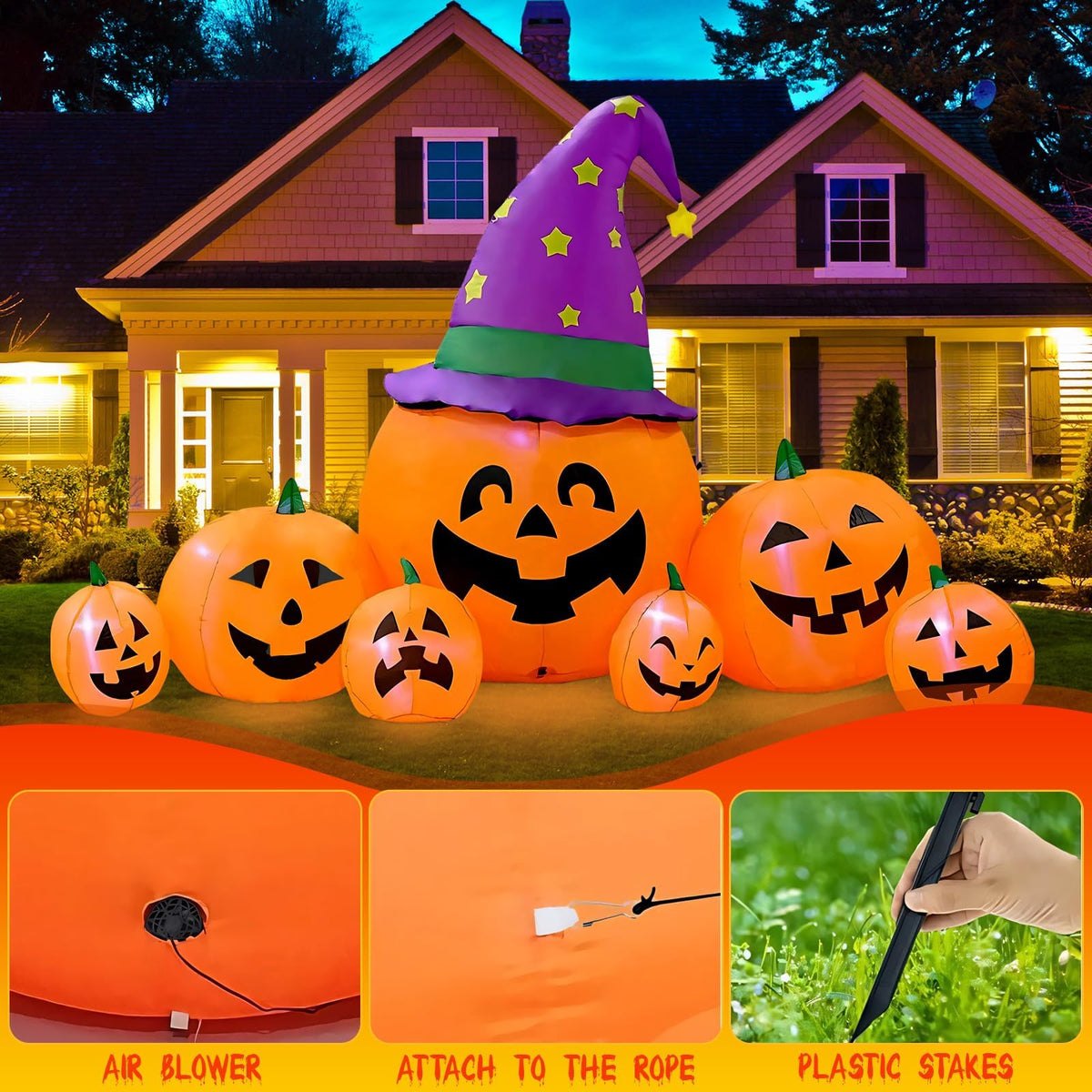 KALOLARY 7.9FT Pumpkin Halloween Yard Inflatable - setup and accessories