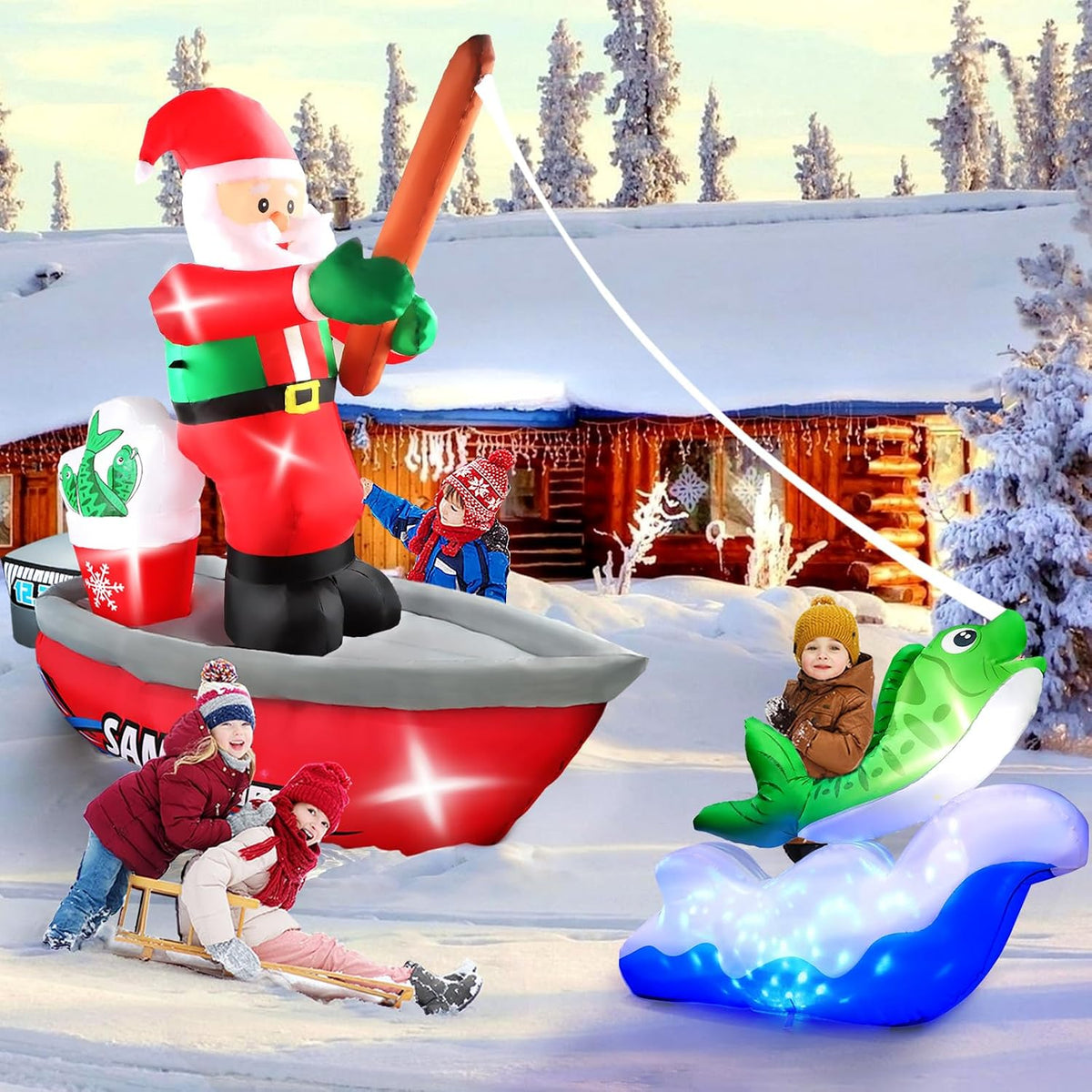 KALOLARY 15FT Fishing Santa Christmas Yard Inflatable - detail view