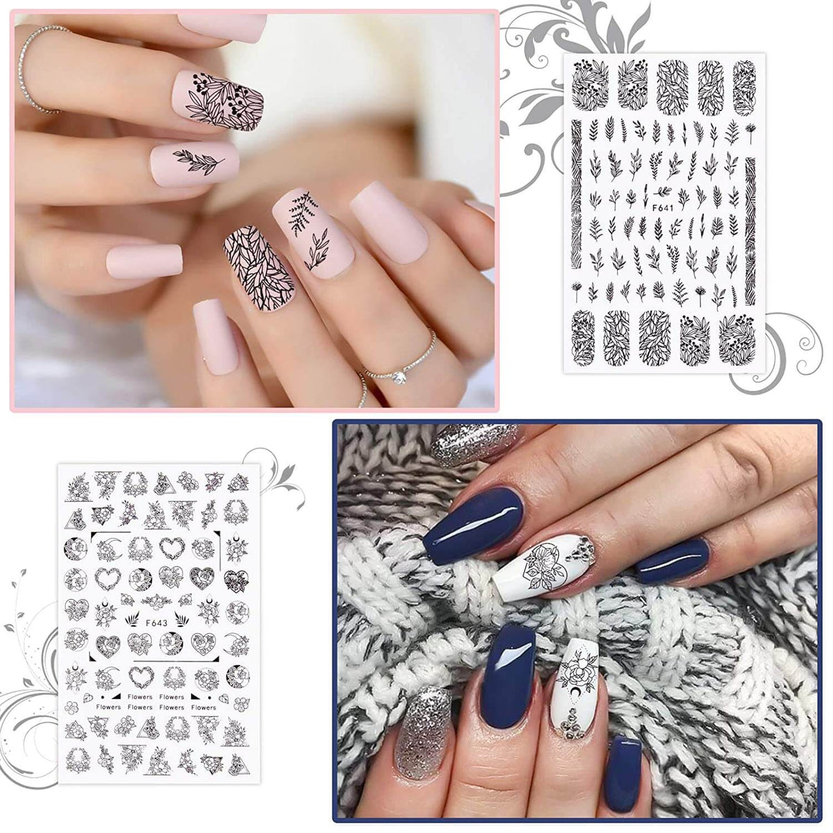 Kalolary 12 Sheets  Leaves Retro Flower Nail Art Sticker