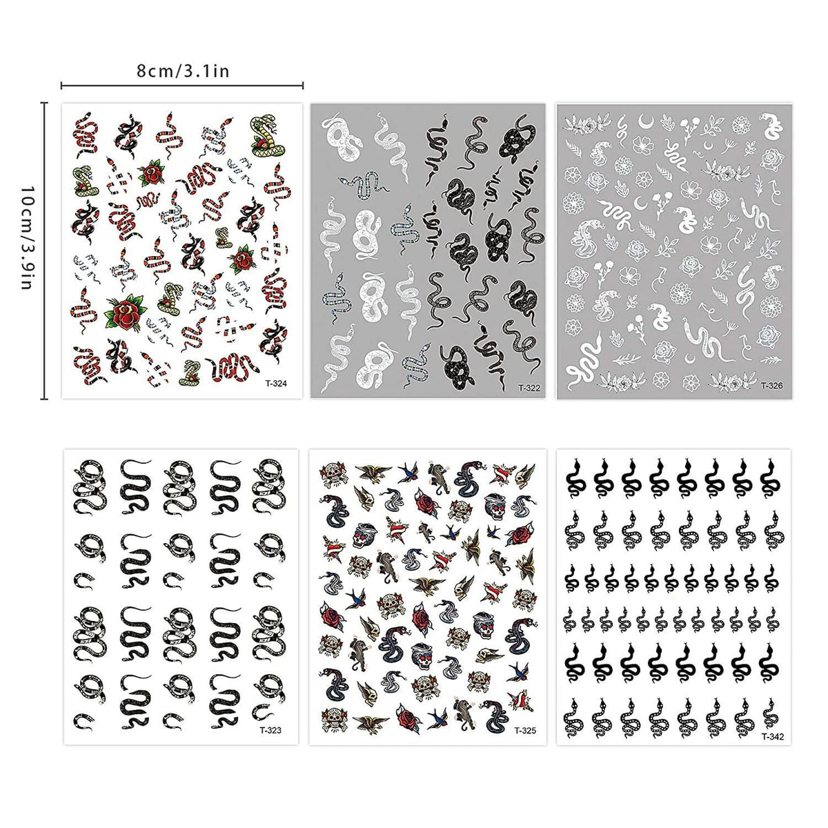 Kalolary 12 sheets Snake Nail Art Stickers