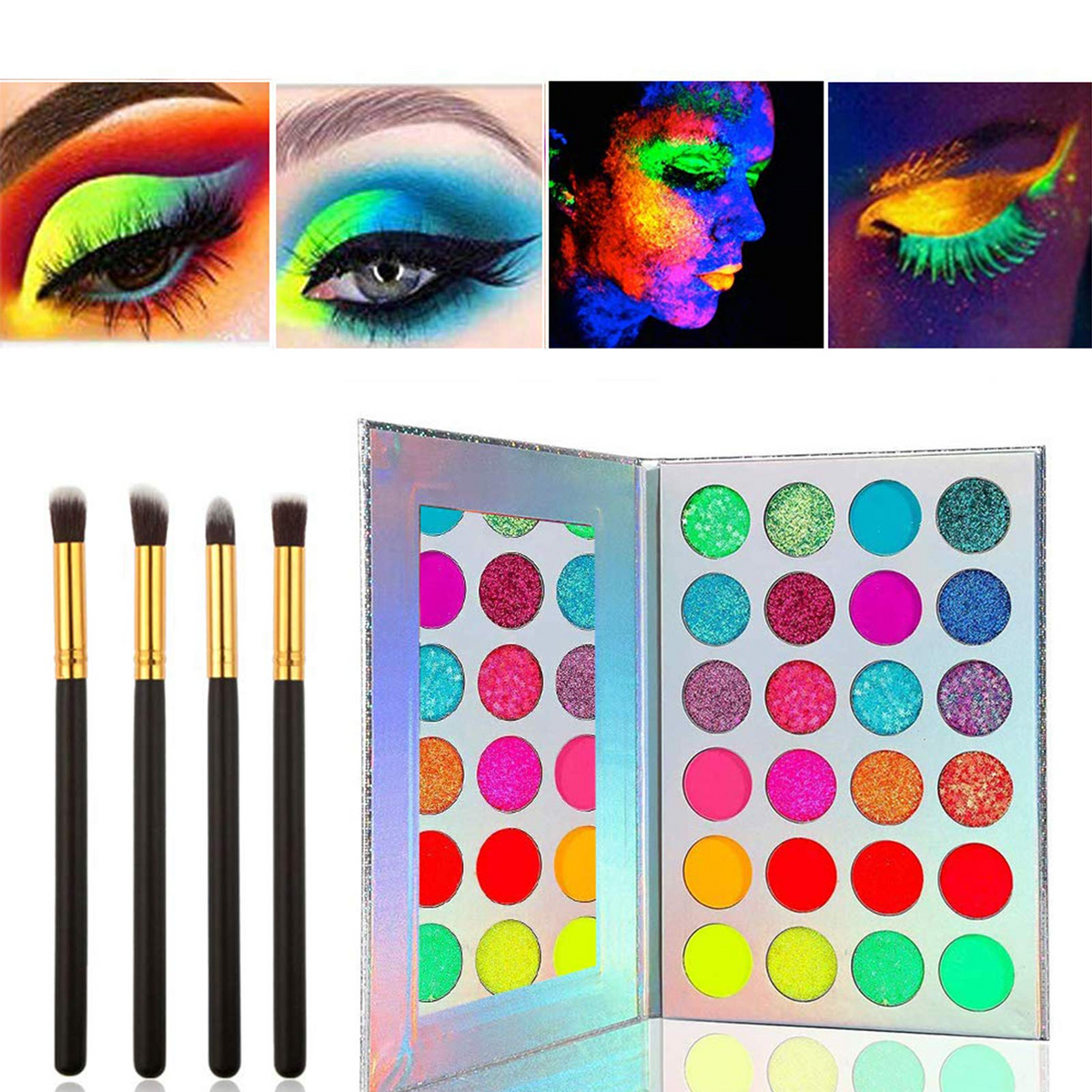 Kalolary 24 Colors Neon Eyeshadow Palette with 4 Brushes