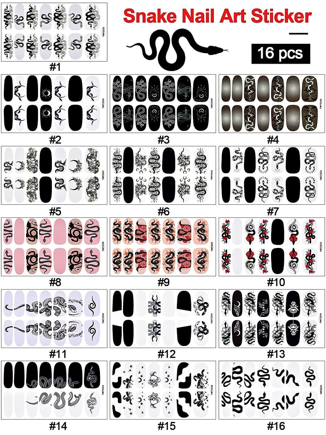 Kalolary 16 Sheets Snake Nail Art Stickers