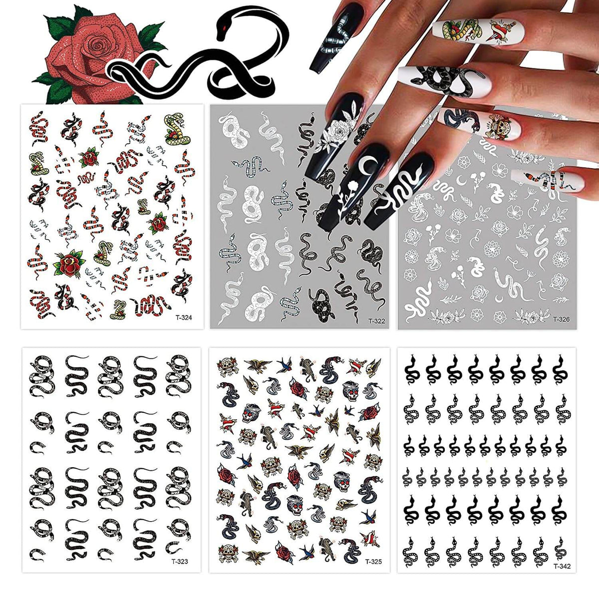 Kalolary 12 sheets Snake Nail Art Stickers