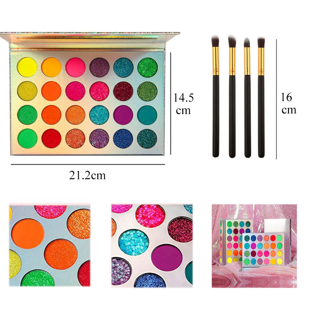 Kalolary 24 Colors Neon Eyeshadow Palette with 4 Brushes