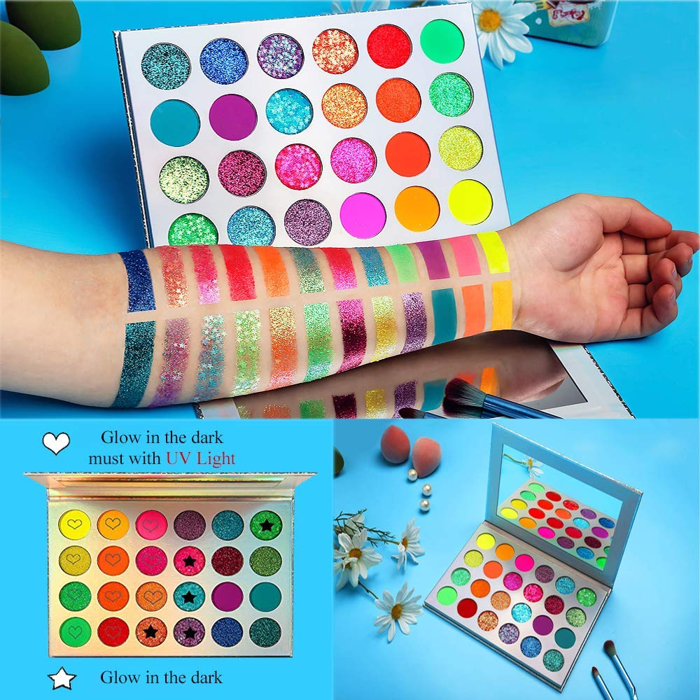 Kalolary 24 Colors Neon Eyeshadow Palette with 4 Brushes