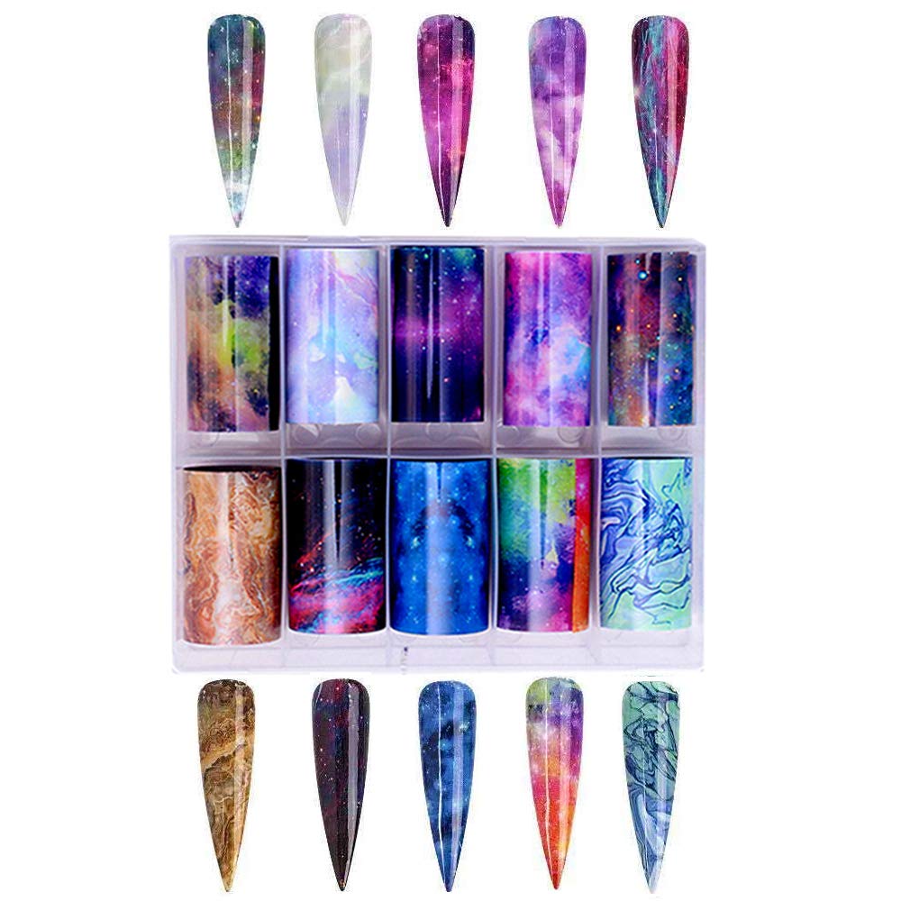 Kalolary 20 Color Starry Sky Stars Nail Art Foil with Nail Glue