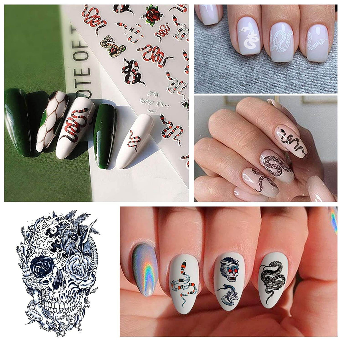 Kalolary 12 sheets Snake Nail Art Stickers