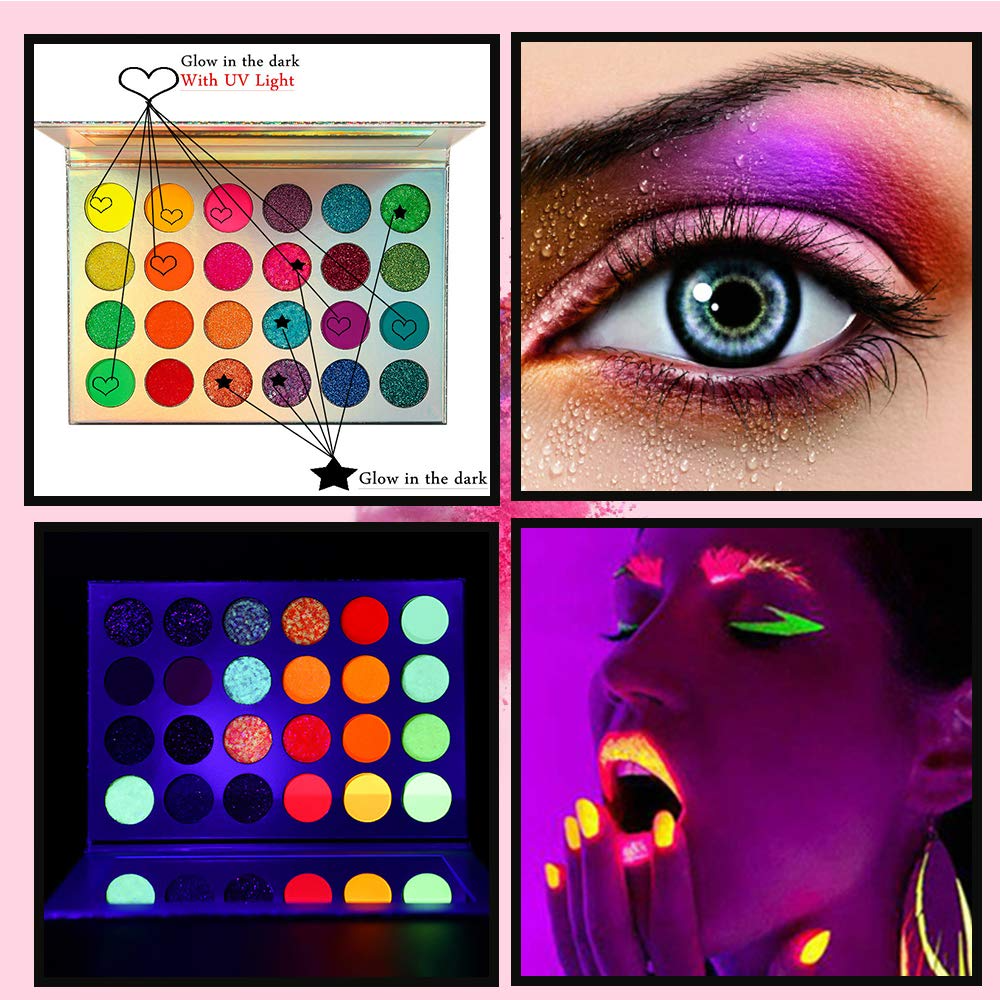 Kalolary 24 Colors Neon Eyeshadow Palette with 4 Brushes