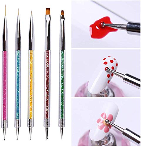 Kalolary 5Pcs Acrylic Uv Gel Nail Art Painting Drawing Brush Set