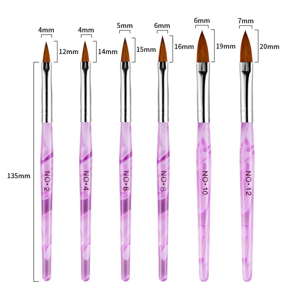 Kalolary 6Pcs Purple Acrylic Nail Brush with 2Pcs Nail Art Dappen Dish Set