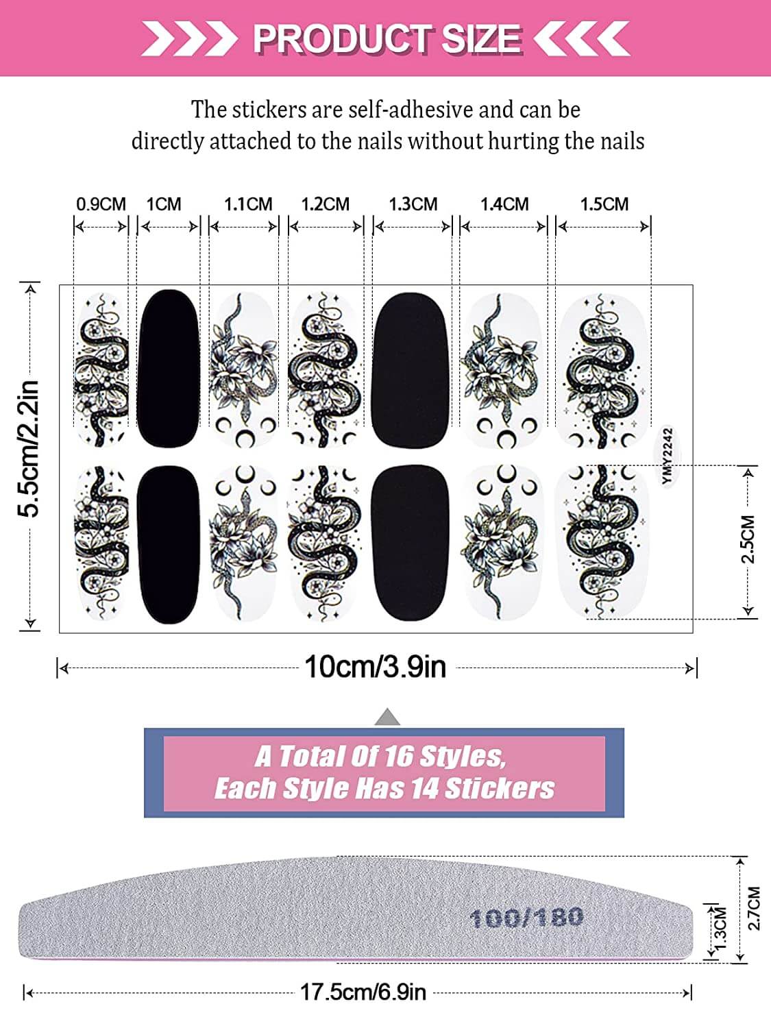 Kalolary 16 Sheets Snake Nail Art Stickers