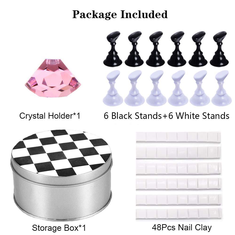 Kalolary 1 Set Nail Art Holder Practice Display Stand with 48Pcs White Reusable Adhesive Putty Clay