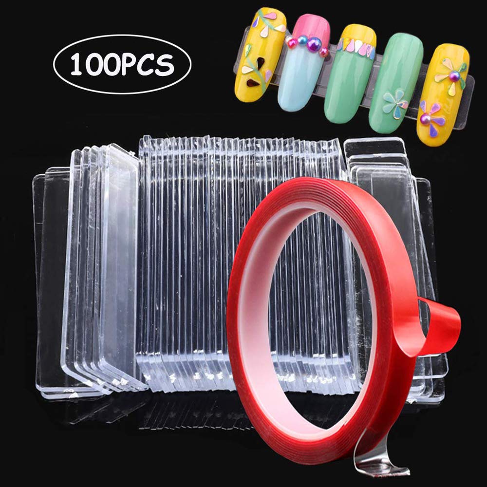 Kalolary 100PCS Transparent Nail Art Display Stand Holder with 10M Double Sided Tape