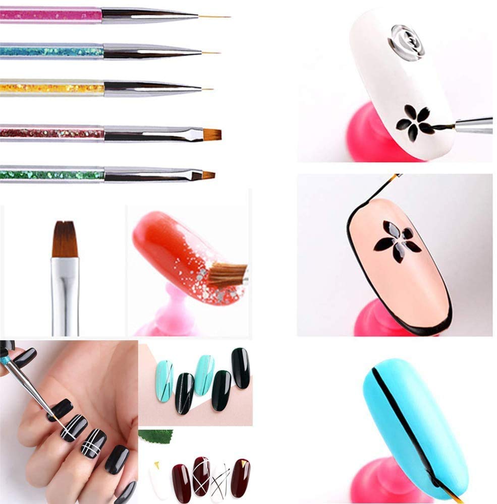 Kalolary 5Pcs Acrylic Uv Gel Nail Art Painting Drawing Brush Set