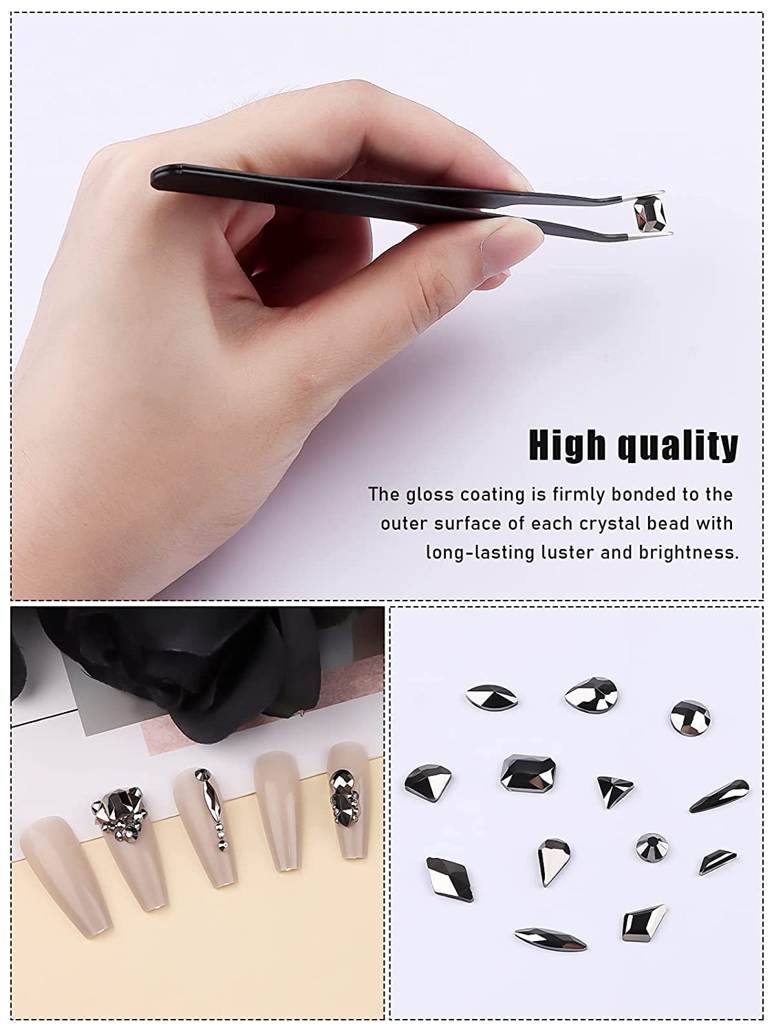 Kalolary Black Professional Nail Rhinestones Kit