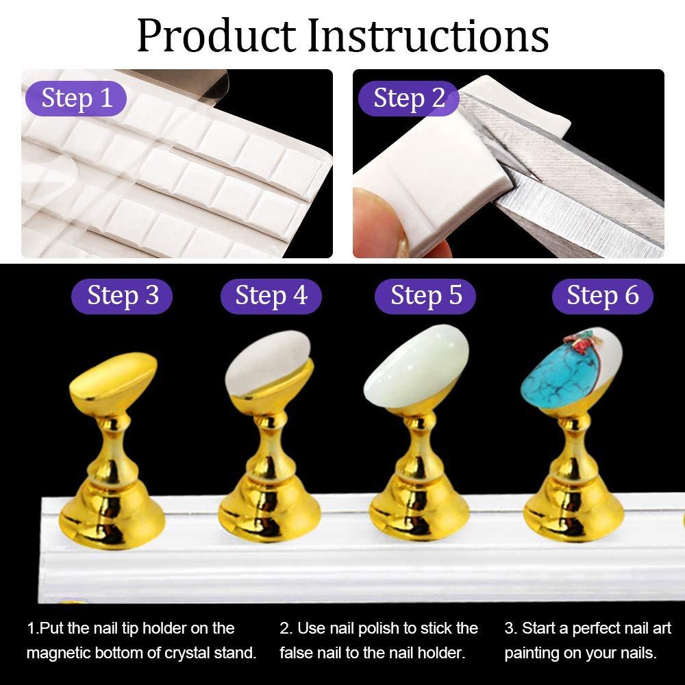 Kalolary 2 Set Acrylic Nail Holder Nail Practice Display Stand with 100Pcs Coffin False Nail Tips