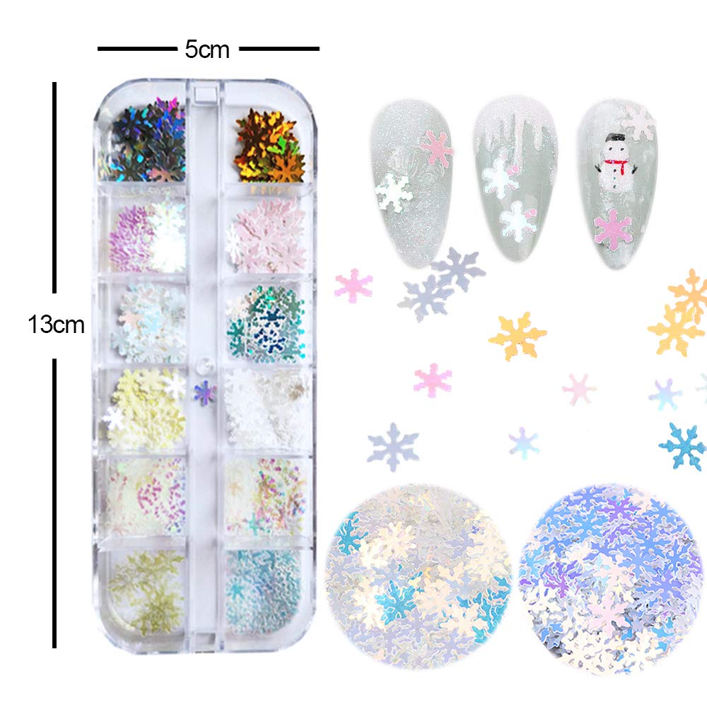 Kalolary 3 Boxes Snowflake Star Nail Glitter Sequins