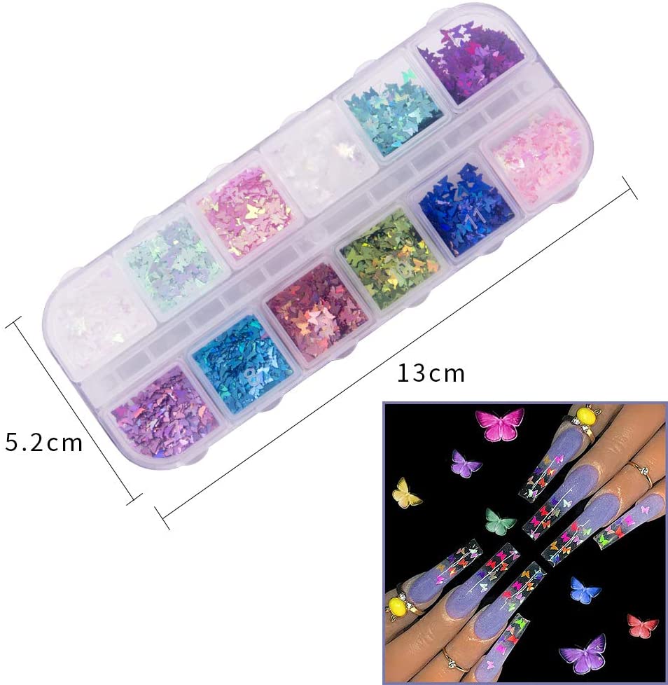 Kalolary 24 Color/Set 3D Butterfly Nail Glitter Sequins