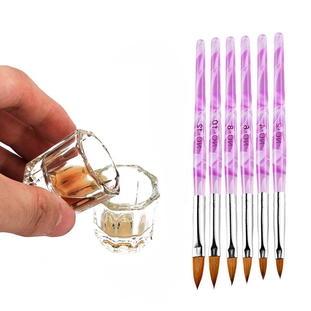 Kalolary 6Pcs Purple Acrylic Nail Brush with 2Pcs Nail Art Dappen Dish Set