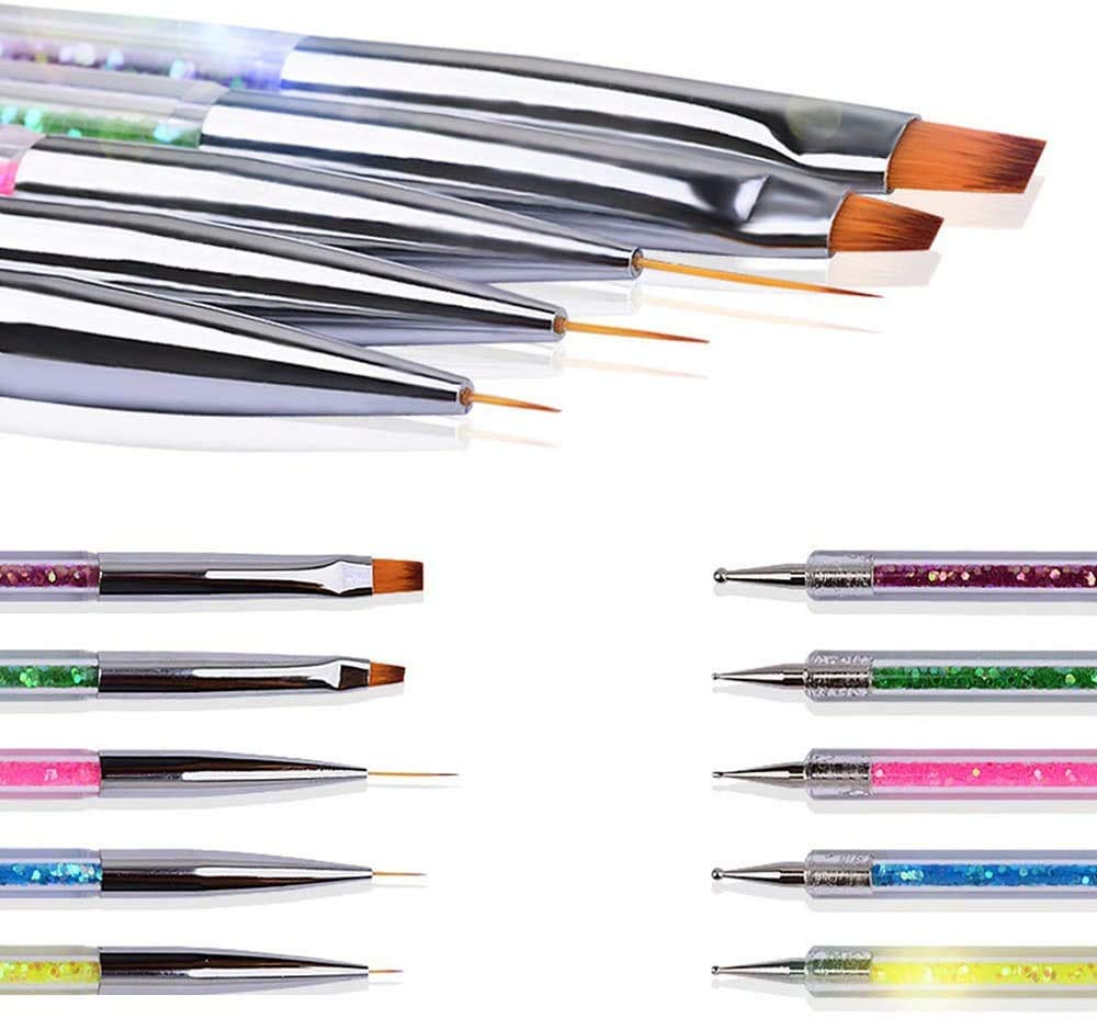 Kalolary 5Pcs Acrylic Uv Gel Nail Art Painting Drawing Brush Set