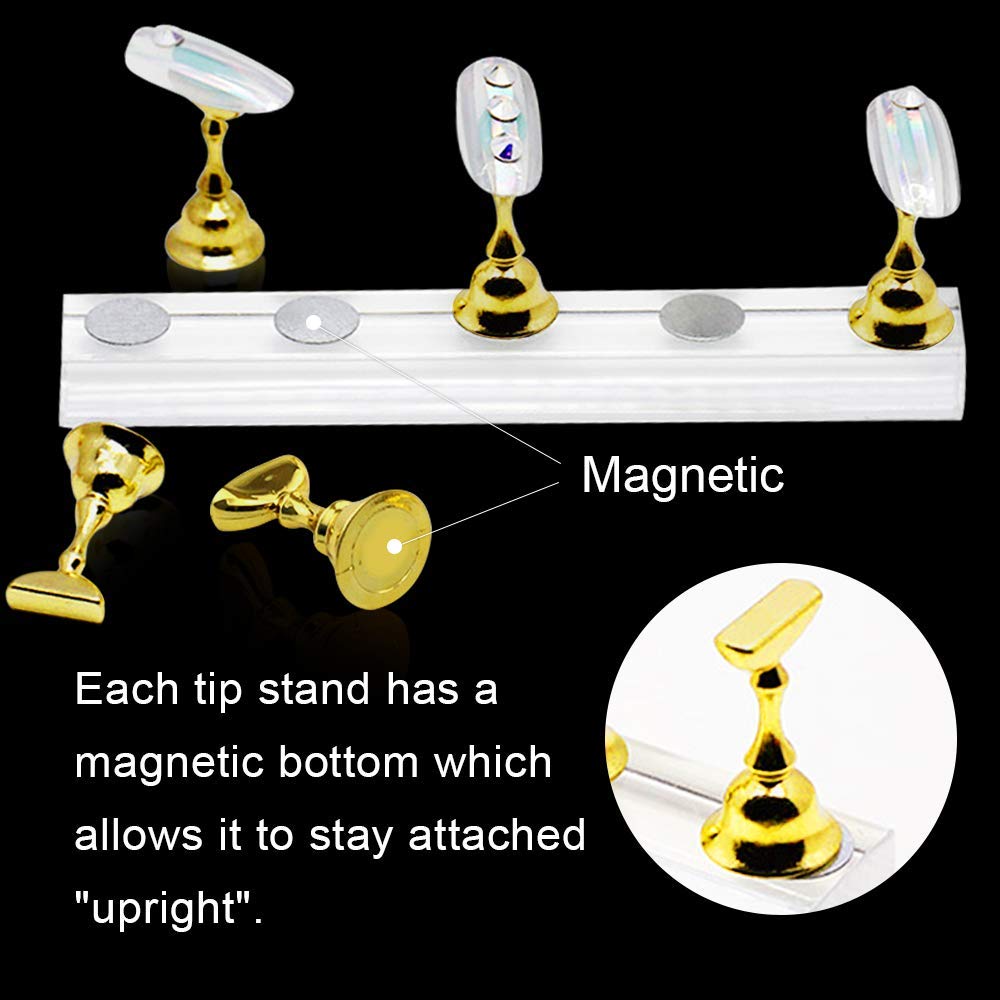 Kalolary 2 Set Acrylic Nail Holder Nail Practice Display Stand with 100Pcs Coffin False Nail Tips