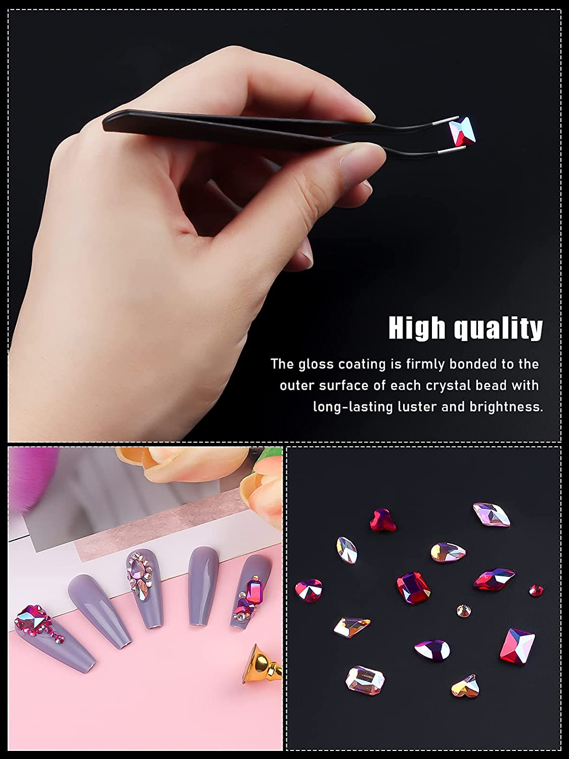 Kalolary Pink Professional Nail Rhinestones Kit