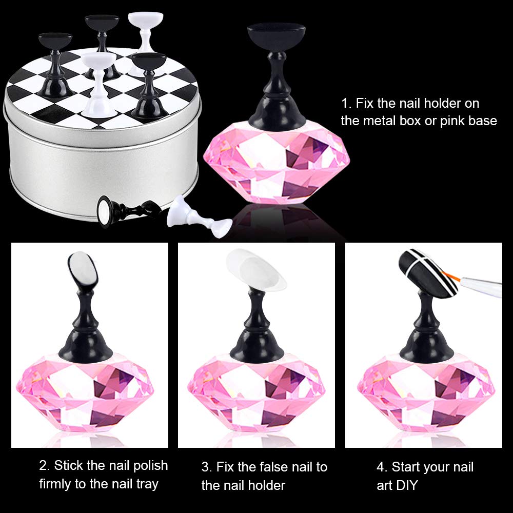 Kalolary 1 Set Nail Art Holder Practice Display Stand with 48Pcs White Reusable Adhesive Putty Clay