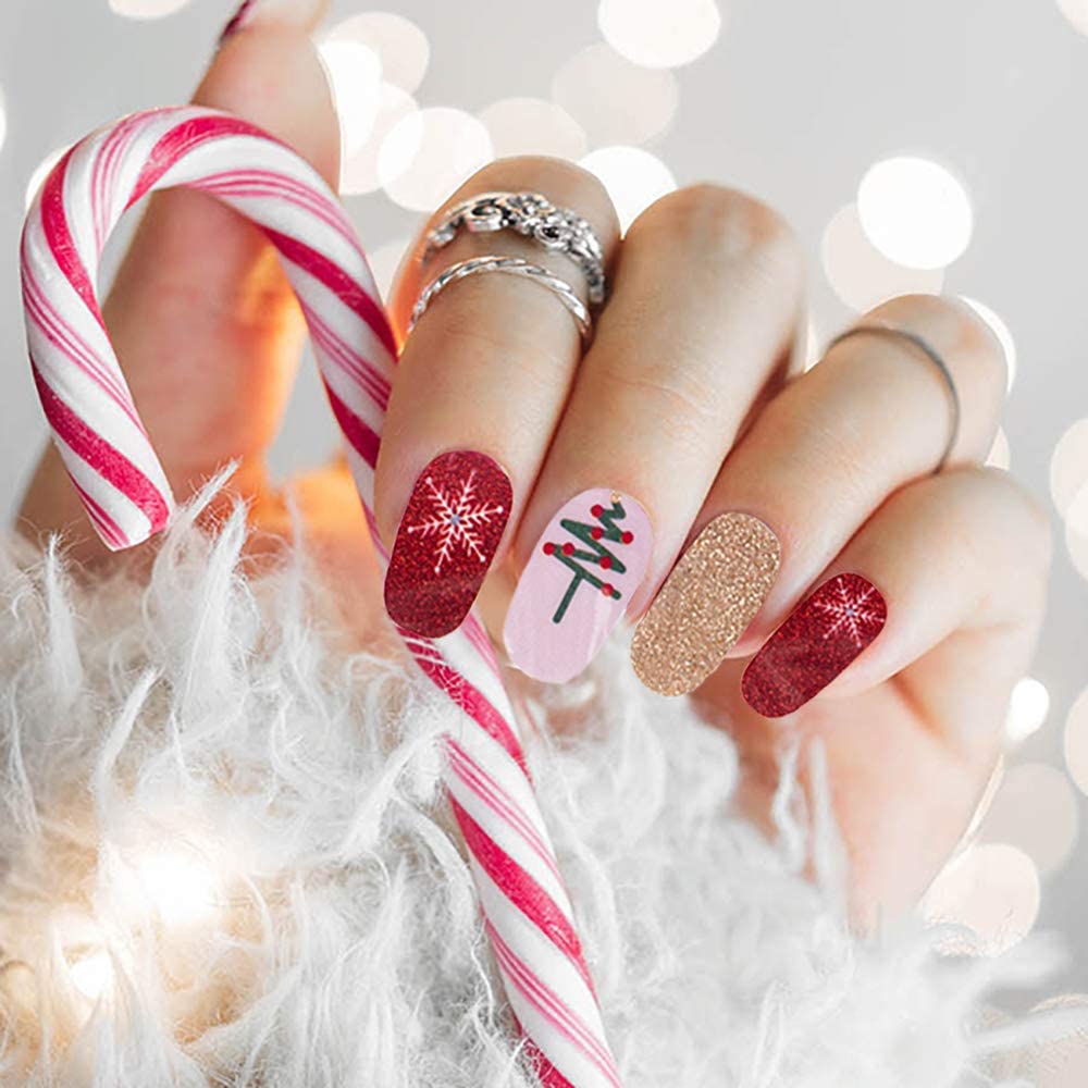 Kalolary 8 Sheets Christmas Nail Stickers Strip with 1Pcs Nail File