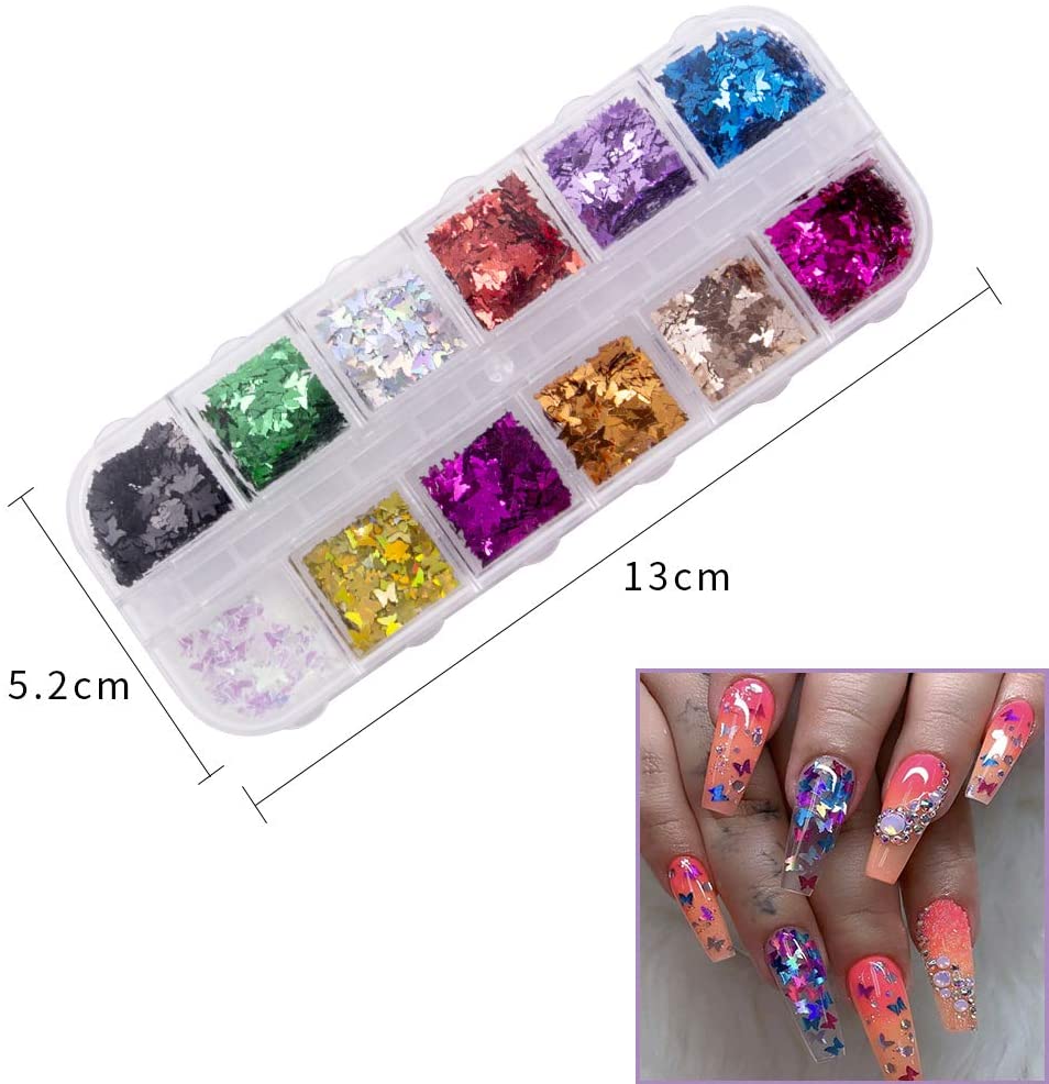 Kalolary 24 Color/Set 3D Butterfly Nail Glitter Sequins