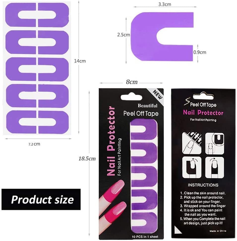 Kalolary Disposable Peel Off Sticker U-Shape Tape for Nail Art Painting140 Piece